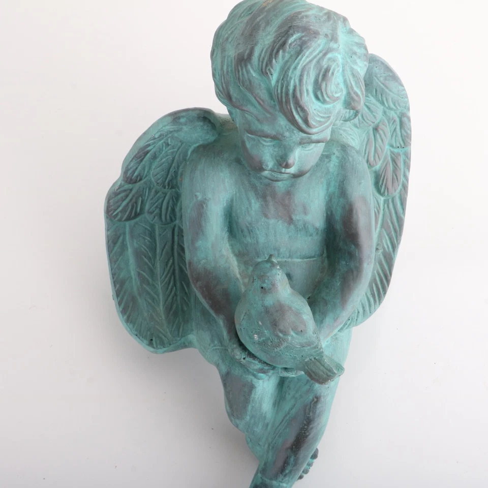 Estatua de querubín ángel alado verde estatuilla cuidador decoración del hogar Foto 4 de 4