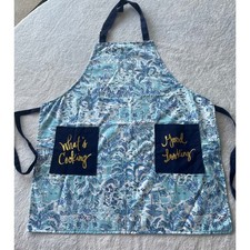 Blue White Tropical Print Apron with Pockets What's Cooking Good Looking Kitchen