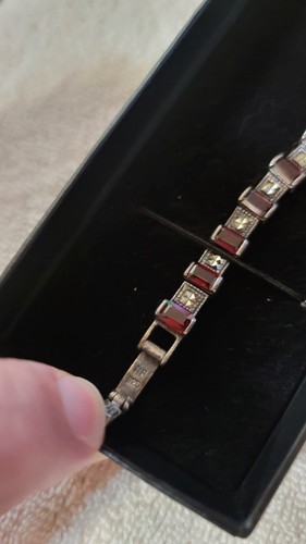 Bracciale Tennis Vintage NF Argento Sterling Art Deco Creato in Laboratorio Granati e Marcasiti - Foto 10 di 13