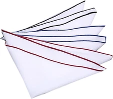 Mens White Pocket Square 100% Cotton- Pack of 3 (Burgundy+Navy Blue+Black Border
