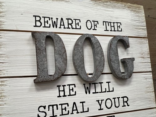 Beware Of Dog Funny Wooden Sign 8" - Picture 2 of 3