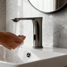 Gun Metal Automatic Hands Free Sensor Bathroom Sink Faucet Mixer Waterfall Tap