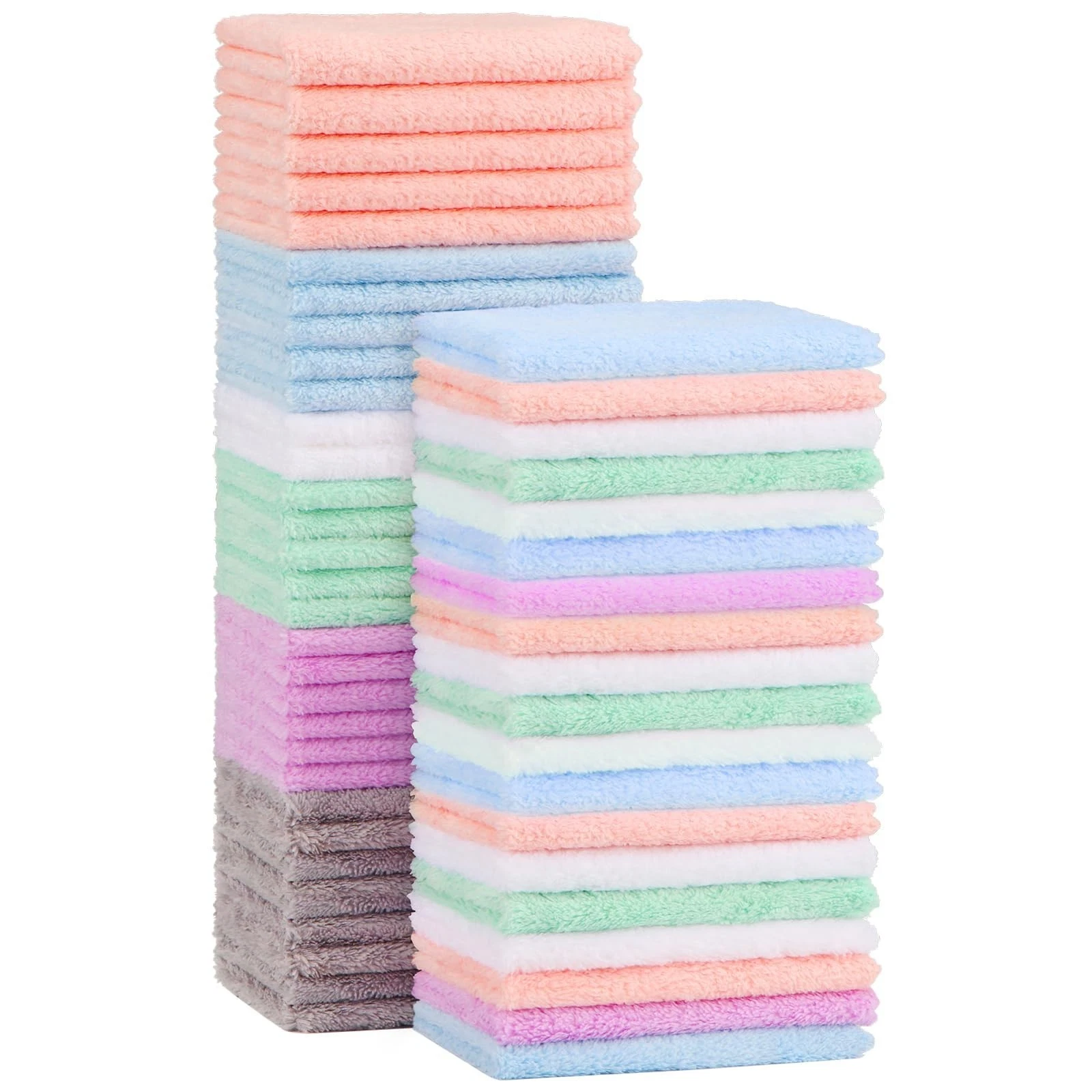 50-Pack Baby Washcloths, Soft Microfiber Coral Fleece Towels, Gentle for Newborn