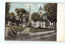 Old Nashua NH First Church & Monument Postcard  c 1910s