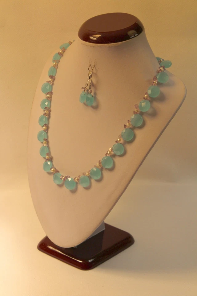 Colar de pedra preciosa brioleta redonda facetada calcedônia natural 18 a 20 polegadas - Imagem 2 de 2