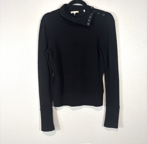 Vince 100% Cashmere Black Sweater Women M Turtle Neck Snap Button Accent - Picture 1 of 10