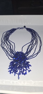 Blue Boho Cluster Multiple Strings Seed Bead Necklace