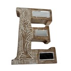 Hand Carved Wood Letter E Wall Decor with Mirrors Bohemian Home AccentE72Q