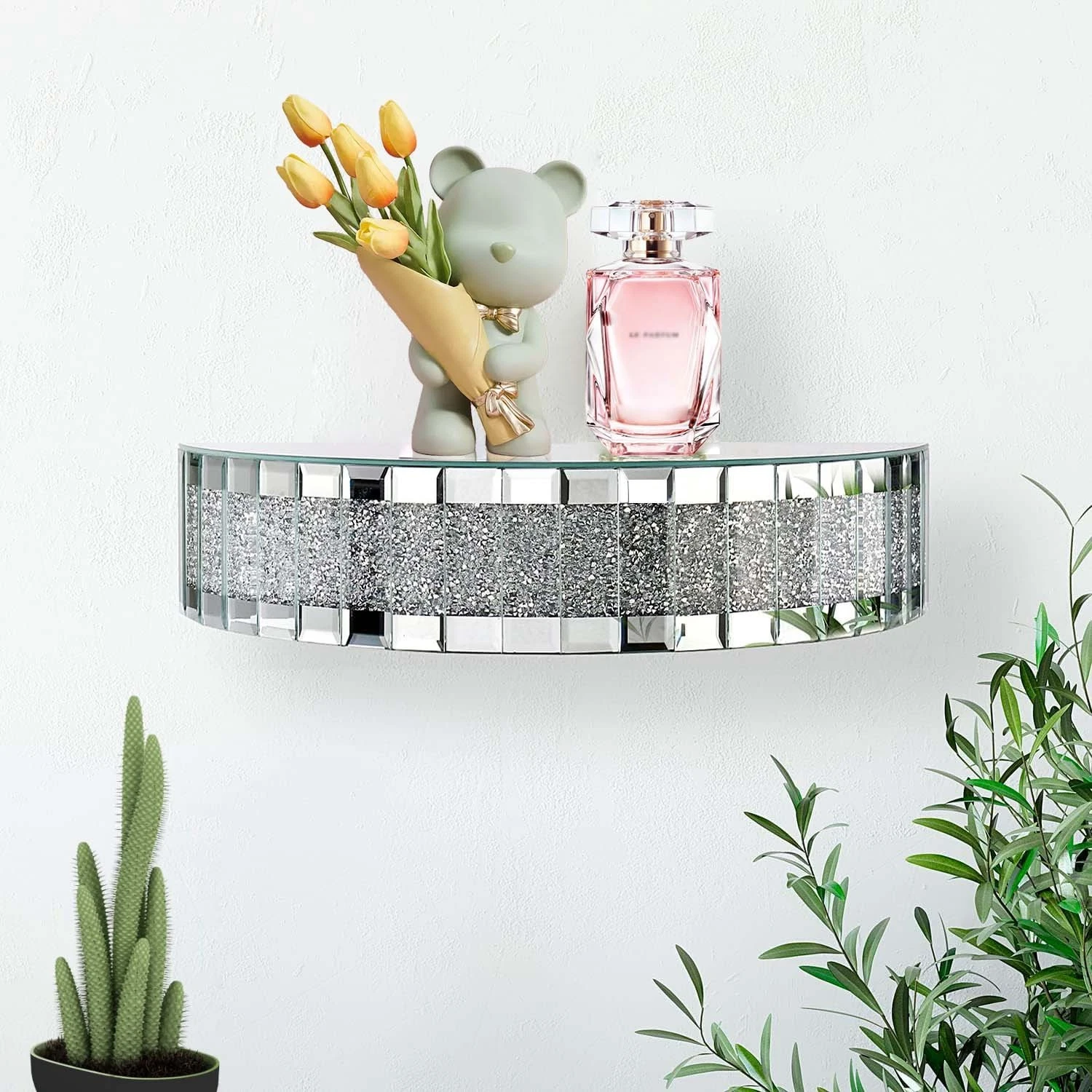 SERENA'S ® Crushed Diamond Mirrored Floating Shelf Silver Glass Wall Shelf 38x15
Opens in a new wind