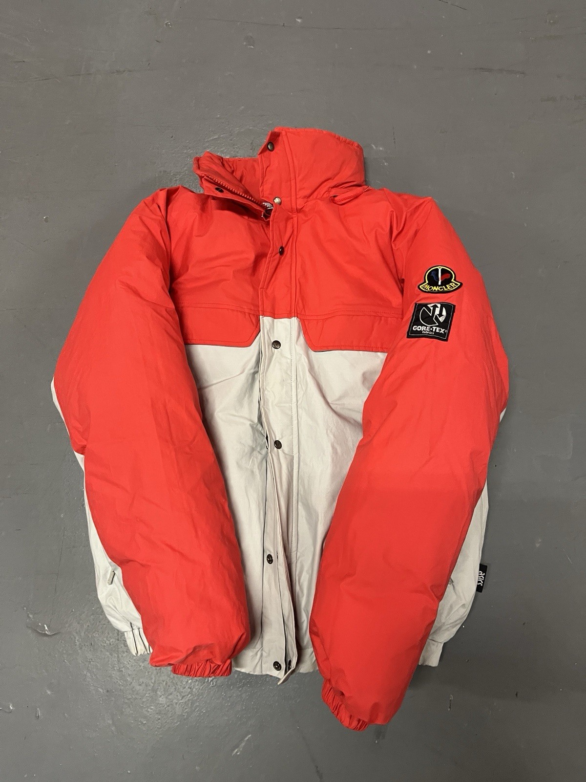 Vintage 1980s Moncler Red and Silver Puffer Jacket Size Small