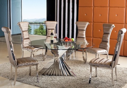 Diseño Mesa de Comedor Leonardi Acero Inoxidable Plata Cristal Cocina 160cm - Imagen 3 de 3