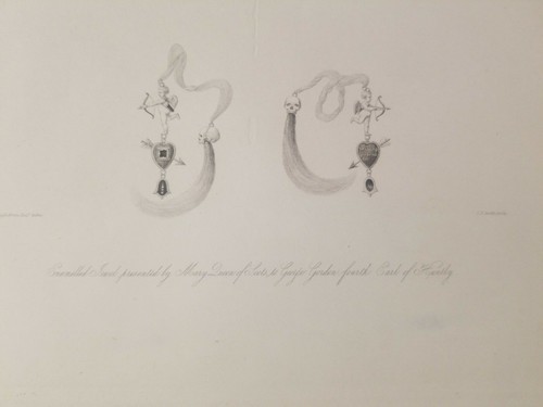 Antique Engraving MARY QUEEN OF SCOTS Jewelry Jewel Huntly Old Art Earrings Goth - Picture 7 of 12