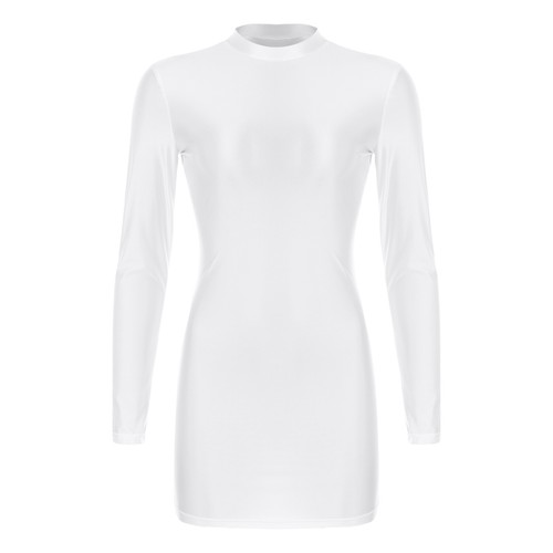Womens Glossy Long Sleeve Bodycon Mini Dress Smooth Tight Pencil Dress Clubwear - Picture 10 of 103