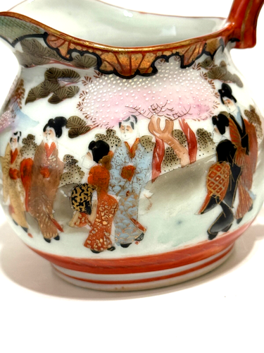 Vintage Kutani Porcelain Small Creamer and Sugar Bowl Geisha Japan Hand Painted - Picture 20 of 22