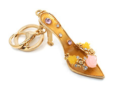 TB Pink Rose Gold Tone Crystals Rhinestones Charm Pendants House Car Keychains