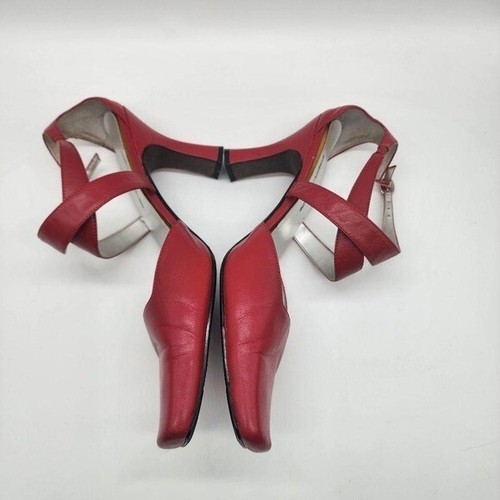 Vintage Y2K Bellini Red Leather Square Toe Strappy Heels Size 11 - Picture 5 of 8