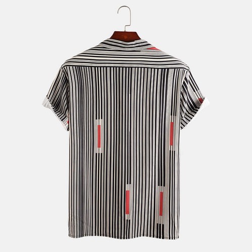 Summer Striped Men's Short Sleeve Thin Slim Fit Casual Cardigan with Lapel Colla - Picture 2 of 6