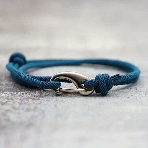 COOL BLUE Men's Rope Bracelet Double Strand Nautical Bracelet. Carabiner Clasp - 第 2/6 張圖片