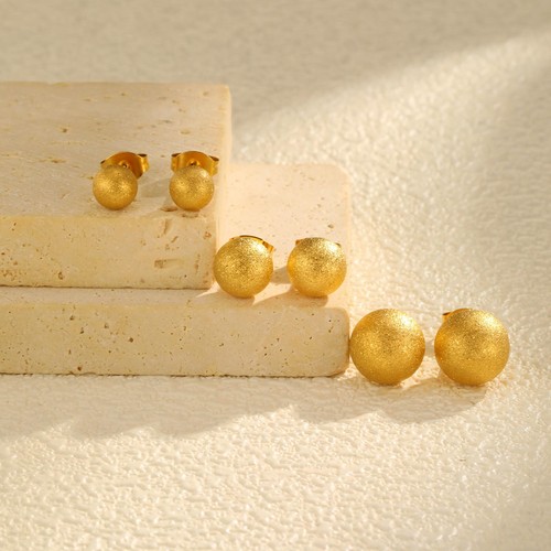 Stainless Steel Elegant Frosted Round Ball Stud Earrings Womens Jewellery Gift - Bild 7 von 14