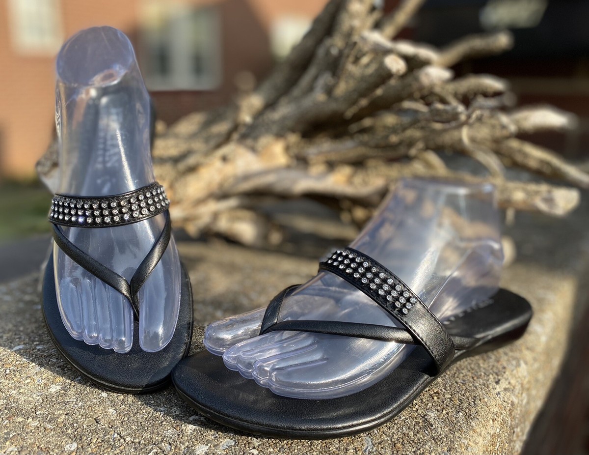 Italian Shoemakers Black Boho Sandals Slides Sz 39 Rhinestone