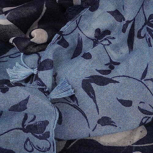 Large Boho Scarf for Women Lightweight Floral Printed 07 Navy/Blue Floral - Picture 2 of 7