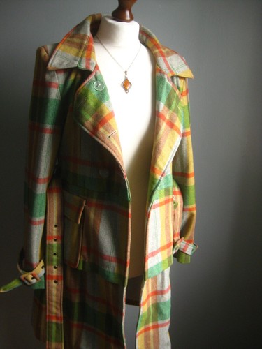 LEE COOPER TARTAN COAT 8 10 green trench check punk belt fit flare steampunk - Picture 12 of 17