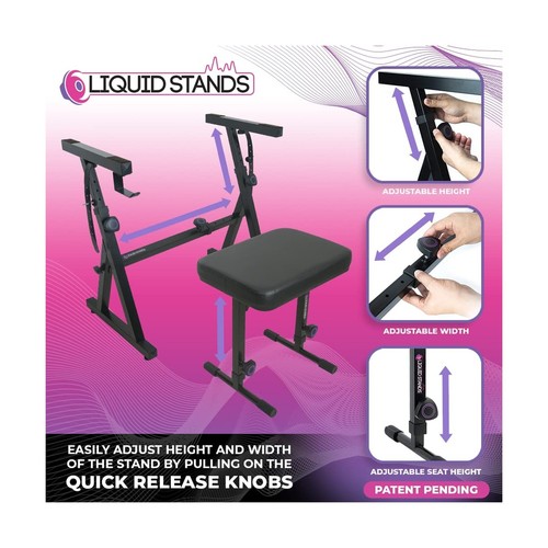 Liquid Stands Piano Keyboard Stand and Bench Set - Portable Heavy Duty Digita... - Picture 6 of 8