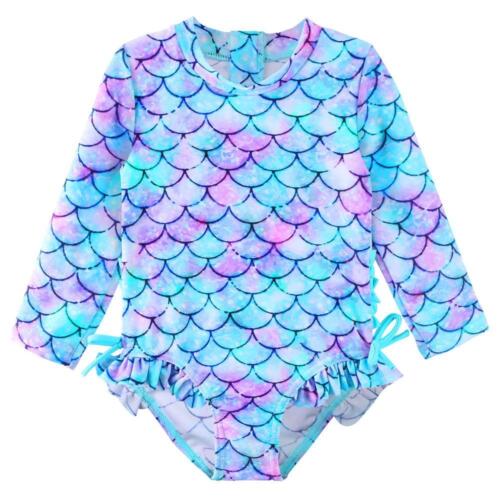 Cute Toddler Baby Girl Swimwear Long Sleeve UPF50+ Infant Bright Ruffle Swimsuit - Picture 1 of 44