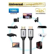 PowerBear 4K HDMI Cable 25 ft High Speed, Braided Nylon  Gold Connectors, 4K 