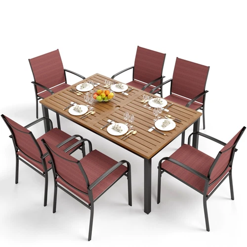 7 Piece Patio Dining Set Outdoor Table Chairs Furniture Set for Garden Yard