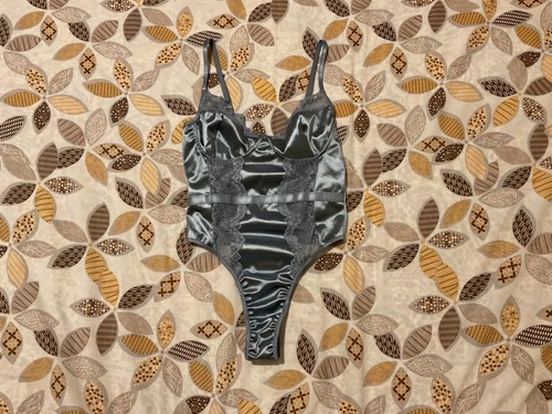 Pretty Little Things Womens Lingerie Bodysuit Size M Shiny Steel Blue Brand New
