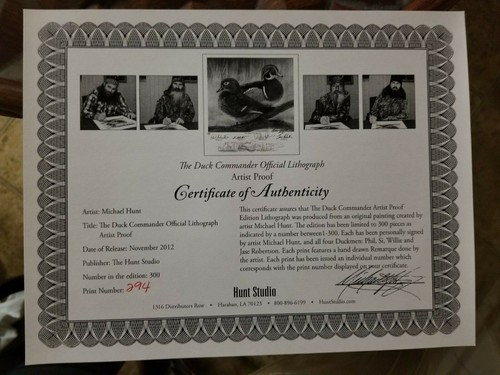 Duck Dynasty Commander signierte Lithographie Phil Si Willie Jase Robertson #294 - Bild 3 von 3