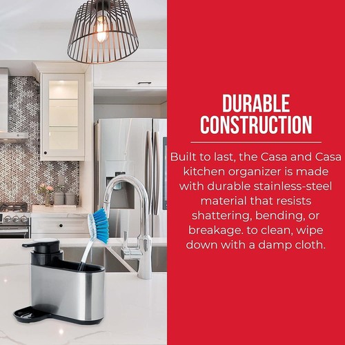 CASA&CASA CLÁSICO FREGADERO DE COCINA ORGANIZADOR ORDENADO DISPENSADOR Y SOPORTE DE JABÓN ESPONJA - Imagen 6 de 9