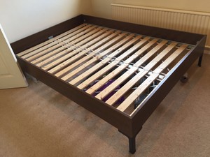 Ikea Double Bed Frame Walnut Veneer Black Metal Legs Ebay Ikea Double Bed Frame Walnut Veneer Black Metal