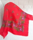 Ukrainian red big floral scarf Vintage head shawl Scarves Babushka Hustka