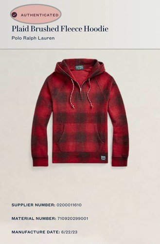 Polo Ralph Lauren Red Plaid Brushed Fleece 1/2 Zip Hoodie Msrp 268 Authentic XL - Picture 4 of 18