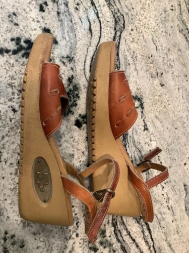Vintage 80er Jahre Boho Yo-Yo's Damen Sandalen Hippie 9 N braun 2,5" Absatz offene Zehenpartie - Bild 3 von 11