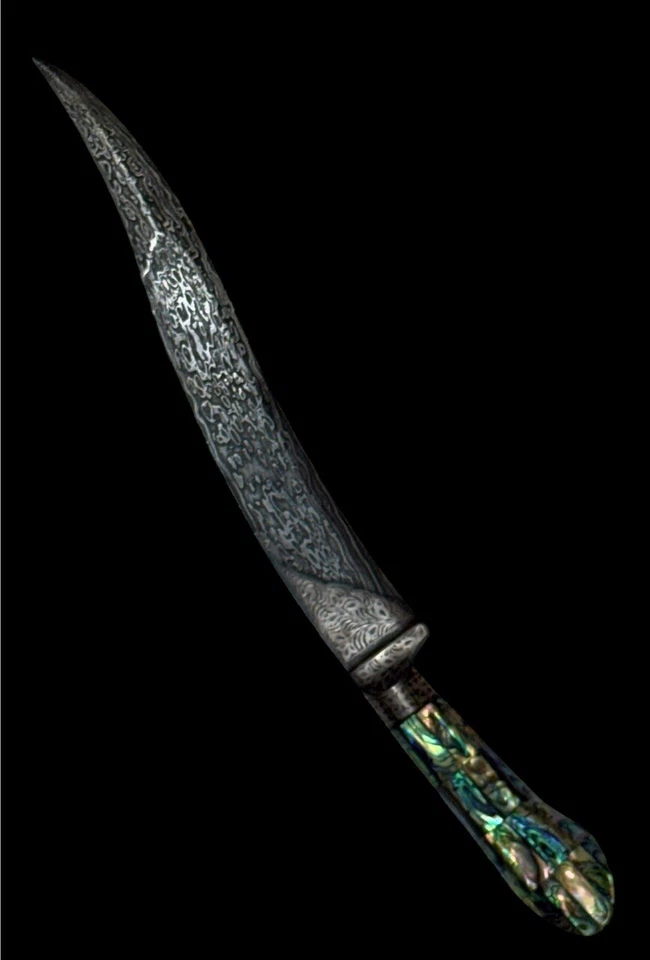Daga de Damasco indo persa con mango de perla trabajado koftgari plateado 14 pulgadas Foto 3 de 4