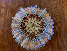 Vintage Crocheted "CARNIVAL DOILY": Pastels with a delicate Daisy Center- 15" D