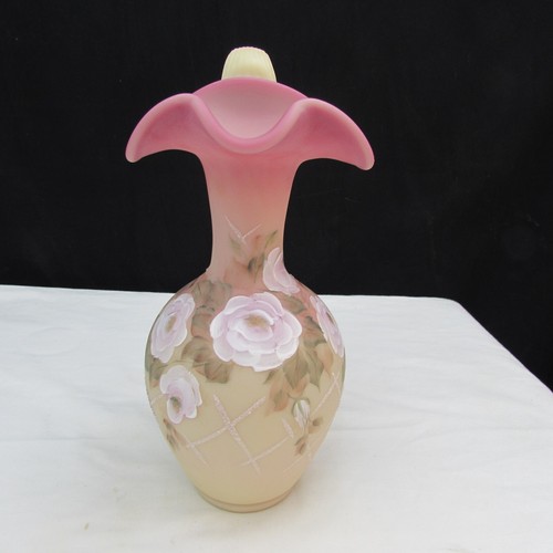 Fenton Burmese Lattice Rose Hand Painted Pitcher Special Order LE 1994 GLOWS 487 - Picture 2 of 7