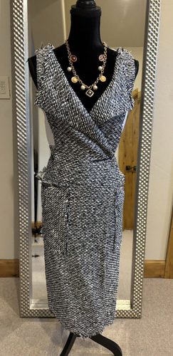 Roland Mouret Tweed Midi Black/White Wrap Dress UK 8, US 4 Retail $1,150