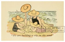 Bertha Corbett (1928) Overall Boys * Nursery Baby Sand Castles *Frame Worthy Art