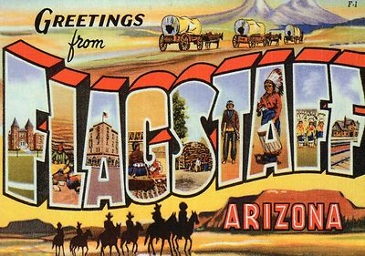 Greetings from Flagstaff Arizona, Covered Wagons -- Modern Large Letter Postcard
