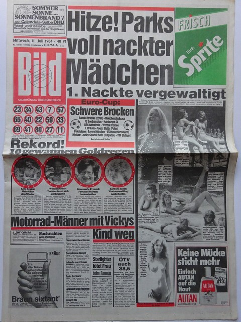 Bild Zeitung Montag den 11.7.1984 Hitze! Parks voll nackter Mädchen Bild Zeitung Montag den 11.7.1984 Hitze! Parks voll nackter Mädchen