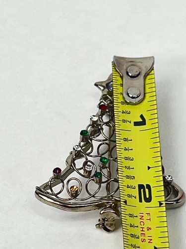 Vintage Christbaum Brosche silberfarben Draht bunt Strass Anstecknadel/Brosche - Bild 9 von 9