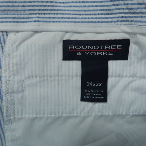 Roundtree & Yorke Pants Men 34x32 Blue White Striped Classic Fit Stretch NWT - Picture 4 of 6