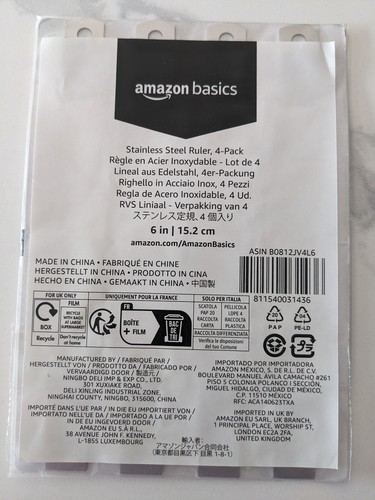 6 INCH MINI RULERS AMAZON BASICS STAINLESS STEEL RULER SET OF 4 - Picture 2 of 2