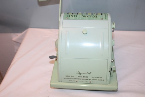VINTAGE PAYMASTER Series 8000 Ribbon Writer Check Machine GREEN COLOR w/KEY - Picture 7 of 8