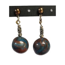 Polymer clay Iridescent Swirling Universe Blue Earrings 1.75" Drop