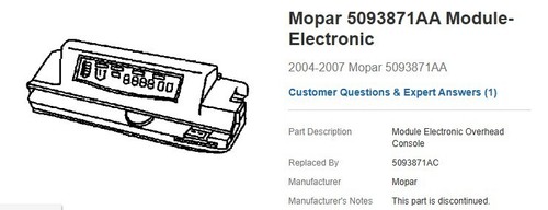 NOS Mopar 2003-2007 Grand Caravan Town Country Overhead Console Module 5093871AA - Picture 4 of 8